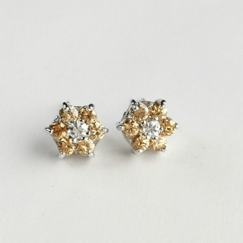 Imperial Topaz Cz cubic zirconia flower stud earrings 14k white gold overlay 🆕